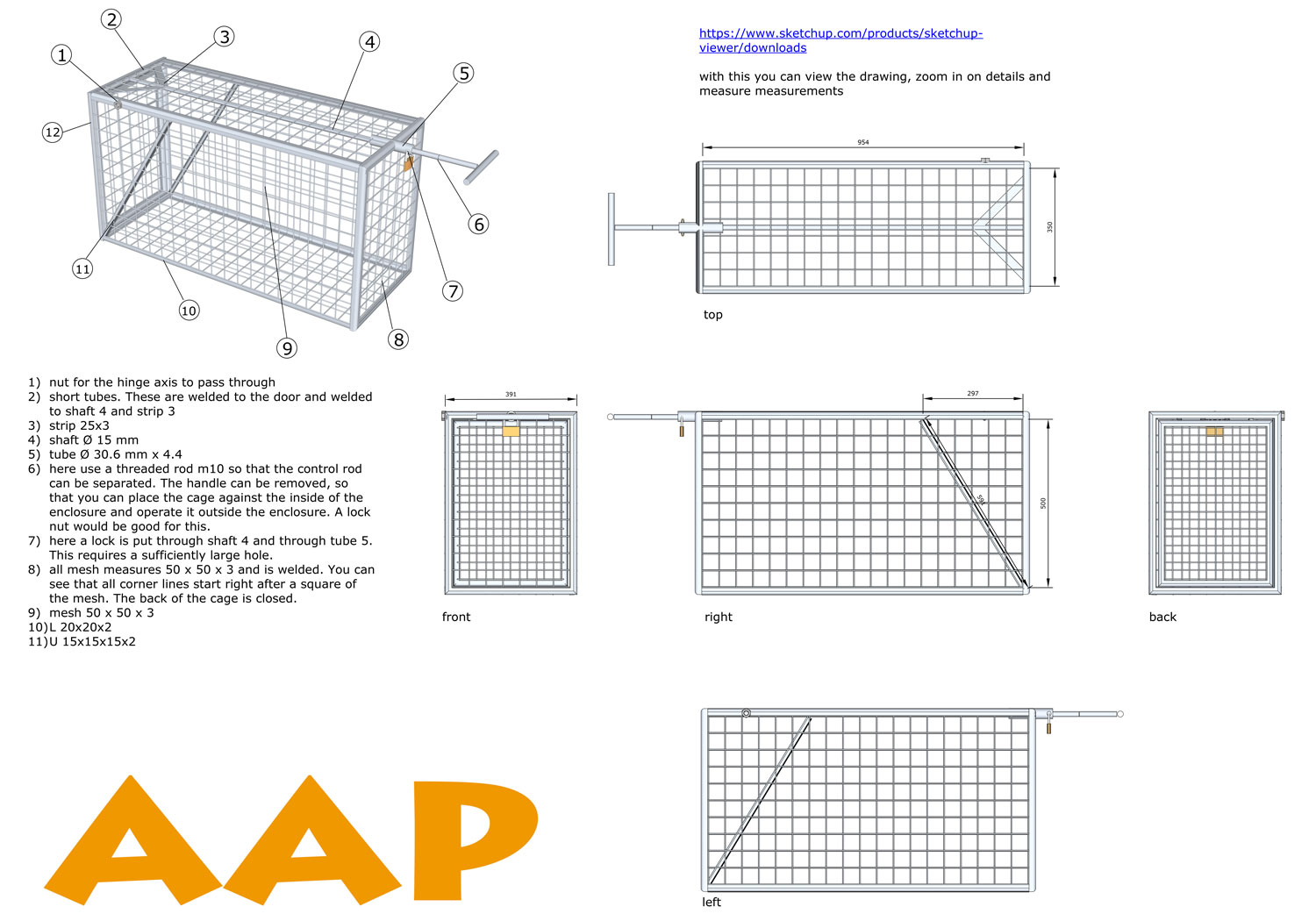 Dit is de tekening van de kooi in LayOut