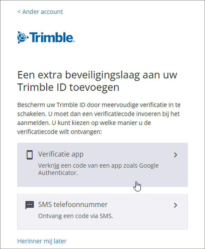 Een extra beveiligingslaag aan uw Trimble ID toevoegen