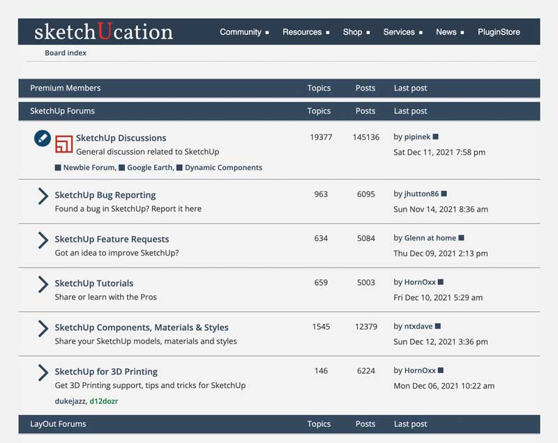 Een zeer professionele en actieve gebruikersgemeenschap met diverse sub-forums voor SketchUp Pro gerelateerde onderwerpen.